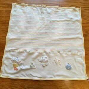 Vintage Little Me Stork Rattle Baby Crib Blanket Striped Pastel Neutral Cotton
